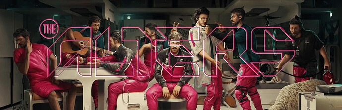 Banner del juego The Alters donde aparece el logo y el protagonista con sus "alters"